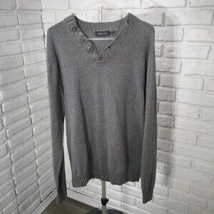 RW&CO. Men's Size Large Grey V-neck with Buttons Straight Fit Sweater